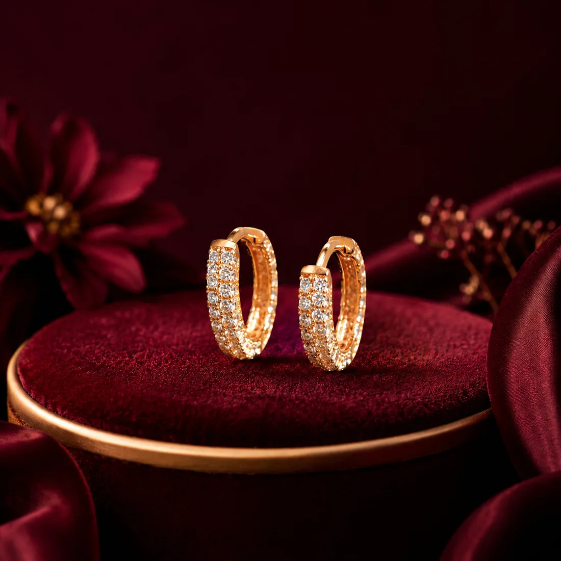 Rose Gold-Tone Stone Hoops