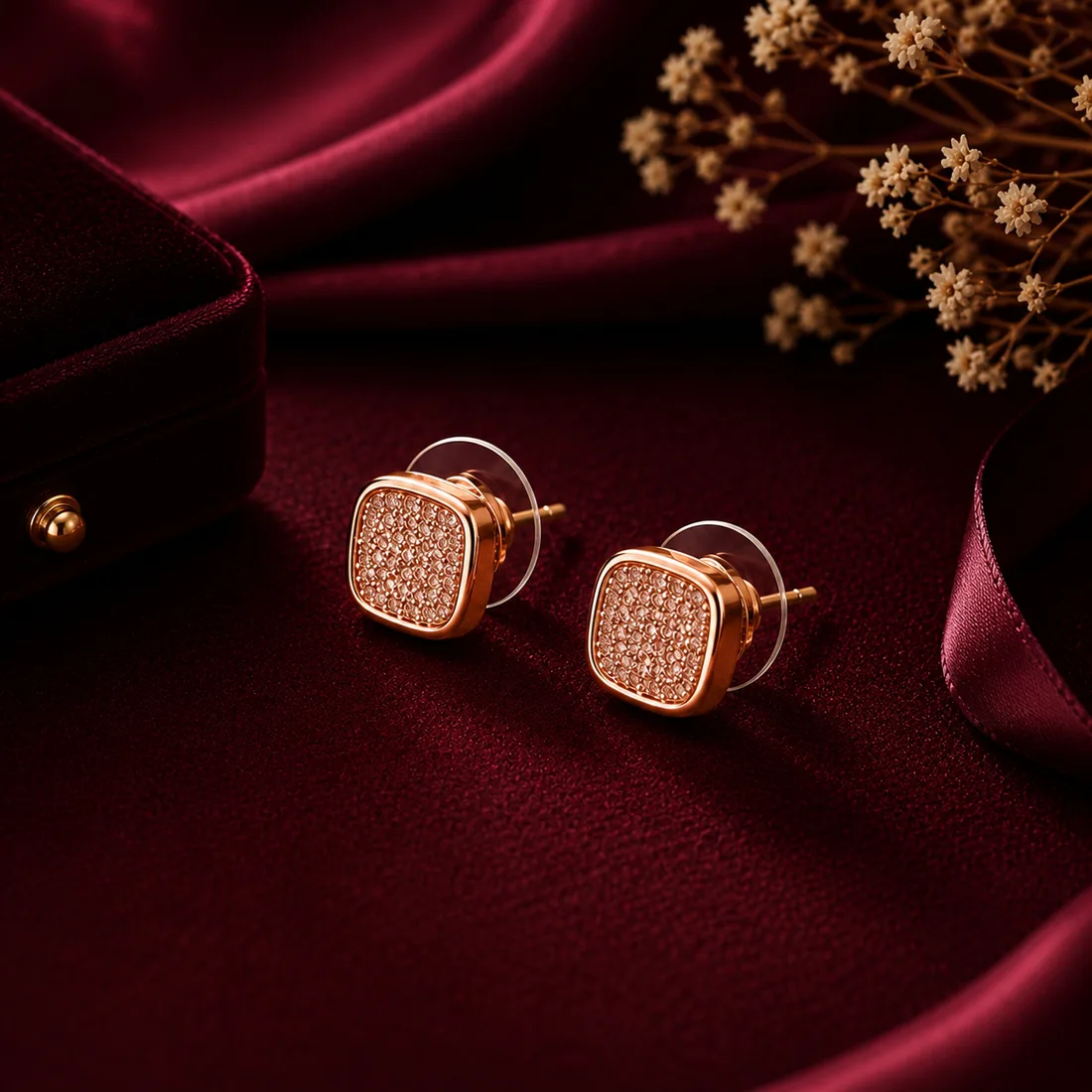 Rose Gold-Tone Square Studs